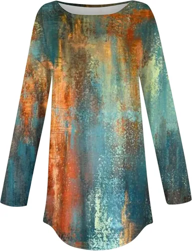 Vista 3 de Shirts for Women Printing Long Sleeve Sweatshirts Round Neck Casual Loose Outfits Lightweight Pullover Tops