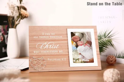 Vista 2 de Marco de Fotos con Cita Cristiana Inspiradora de Regalo - Puedo hacer todas las cosas en Cristo que me fortalece - Marco de Fotos de Versículo