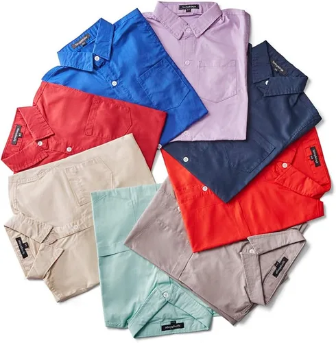 Vista 4 de Spring&Gege Camisa de vestir tejida de manga larga para niño, uniforme escolar formal, camisa con botones
