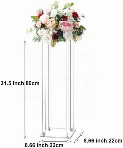 Vista 4 de Juego de 10 soportes de flores de acrílico, 31.5 pulgadas de alto, soporte para jarrón de flores para boda, centro de mesa para mesas