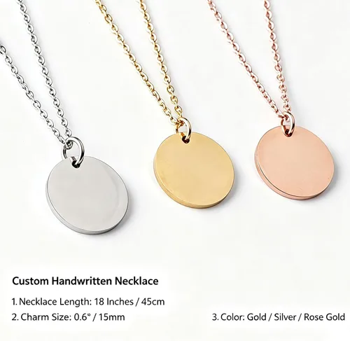 Vista 8 de Custom Handwriting Necklace Personalized Signature Circle Charm Necklace
