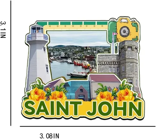 Vista 3 de Imán de San Juan de Canadá para nevera de madera 3D, monumentos de viaje, coleccionables, recuerdos, decoración hecha a mano -2203