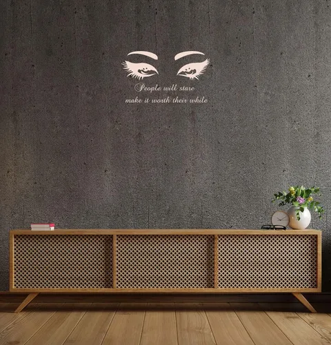Vista 3 de Eyes Wall Decals Beauty Salon Removable Stylish Quotes Sticker Unique Design MC14 (48 in x 28 in, light brown)