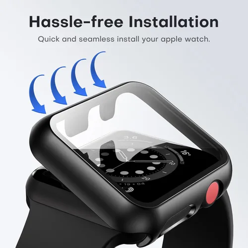 Vista 6 de TAURI - Juego de 2 carcasas rígidas compatible con Apple Watch Series 3, 2, 1 1.496 in (38mm), protector de pantalla integrado de cristal templado