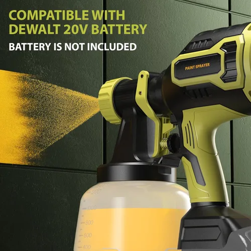 Vista 4 de Pulverizador de pintura inalámbrico compatible con batería Dewalt de 20 V (batería no incluida), 33.8 fl oz/min de alto flujo, contenedor de 40.6 fl