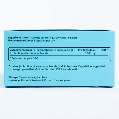Vista 6 de Suplemento NMN NMN extraordinario de 500 mg por cápsula Soporte avanzado de NAD+ Vegano, fabricado en Alemania, probado en Suiza Promueve