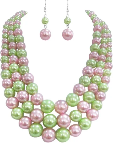 Vista 24 de Rosemarie & Jubalee Conjunto de joyería para mujer con 3 cadenas multicolores de perlas simuladas y aretes, regalo con collar, 45,7 cm + 7,6 cm