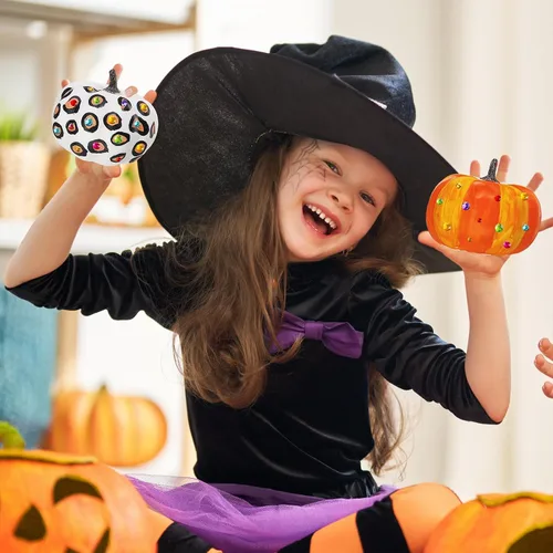 Vista 7 de Winlyn 8 juegos de pintura de calabaza de 4 pulgadas, manualidades de otoño, pintar tus propias calabazas de Halloween, calabazas de espuma blanca