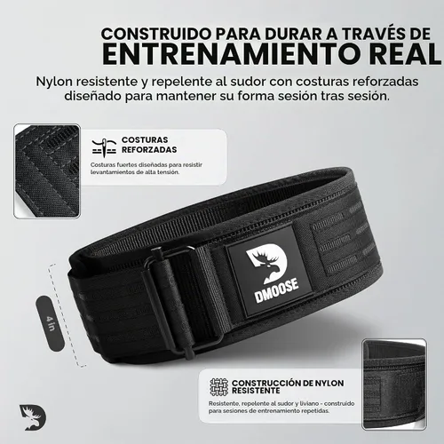 Vista 5 de DMoose Fitness Cinturón de levantamiento de pesas con bloqueo automático para hombres y mujeres, cinturón de nailon de 4 pulgadas para sentadillas