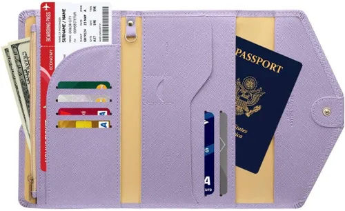 Vista 85 de Zoppen - Billetera de viaje con bloqueo RFID multiusos (Ver.4) Portatarjetas de pasaporte y vacunas, organizador de documentos de tres pliegues