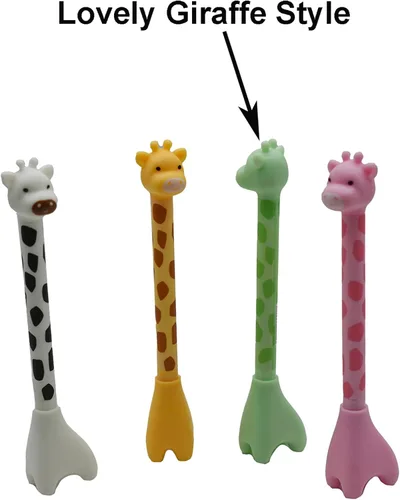 Vista 3 de Maydahui 12 bolígrafos con forma de jirafa, lindos bolígrafos de burro de dibujos animados, bolígrafo de tinta negra, diseño creativo de pedestal