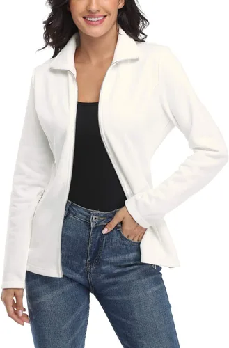 Vista 2 de Chaqueta con cremallera completa para mujer, cuello alto, sudadera sin capucha, de algodón, ajustada, con bolsillos
