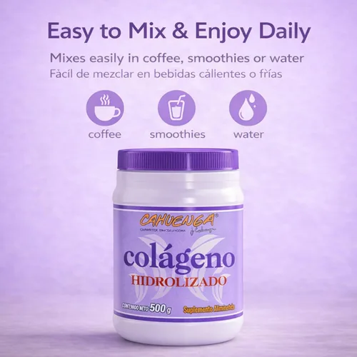 Vista 6 de CAHUENGA - Colágeno hidrolizado en polvo 17.64 oz - Proteína sin sabor para cabello, piel, uñas y articulaciones - Keto y sin gluten - Colageno
