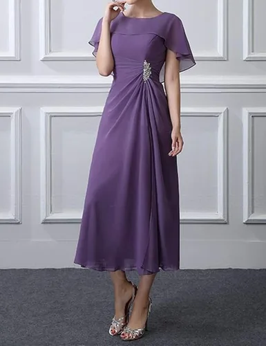 Vista 4 de Vestidos de madre de la novia de gasa vestido formal de noche capa de mujer