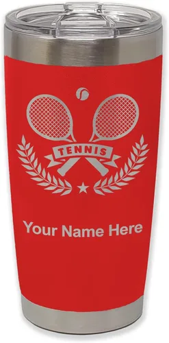 Vista 28 de LaserGram Personalized 20oz Tumbler, Tennis Rackets (Black) Engraved Gift for Tennis Players, Vacuum Insulated Stainless Steel, Laser Engraved