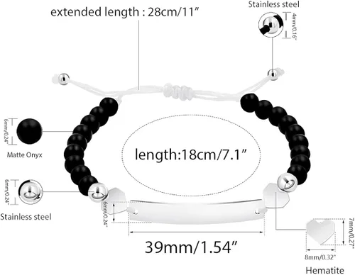 Vista 7 de Pulsera unisex hecha a mano con nombre cuentas de ónix negro mate pulsera trenzada personalizada para hombres mujeres mejores amigos regalo