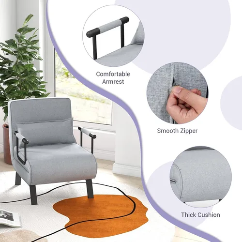 Vista 7 de MAT EXPERT Silla convertible con almohada, silla plegable moderna 4 en 1 con respaldo ajustable de 6 niveles, sofá cama individual cómodo para sala