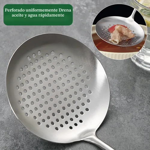 Vista 6 de Evanda Juego de espátulas Wok de 17 pulgadas, herramientas de wok de acero inoxidable con mango de madera resistente al calor, cucharón, espátula