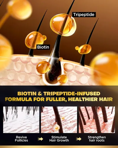 Vista 8 de Juego de champú y acondicionador de biotina para crecimiento del cabello con infusión de tripéptido, tratamiento hidratante voluminizador