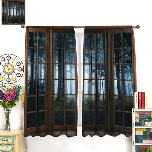 Vista 188 de Cortinas de paisaje, ventana 3D, primavera, bosque, vida silvestre, paisajes de naturaleza, dormitorio, sala de estar, cortinas térmicas opacas de 2