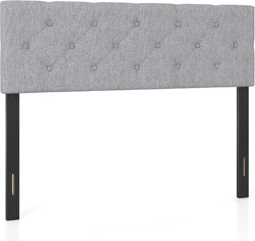Vista 19 de KOMFOTT - Cabecera tapizada en tela de lino para cama tamaño Full/Queen, cabecera rectangular con patas de madera maciza y ancho ajustable, cabecera