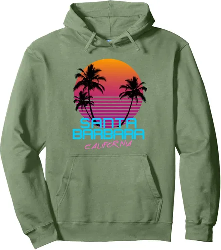 Vista 6 de Santa Barbara California Retro 80s Sudadera con capucha Negro