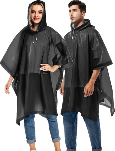 Vista 29 de Paquete de 2 ponchos de lluvia para adultos, reutilizables, impermeables, de supervivencia, emergencia, resistente, con capucha con cordón