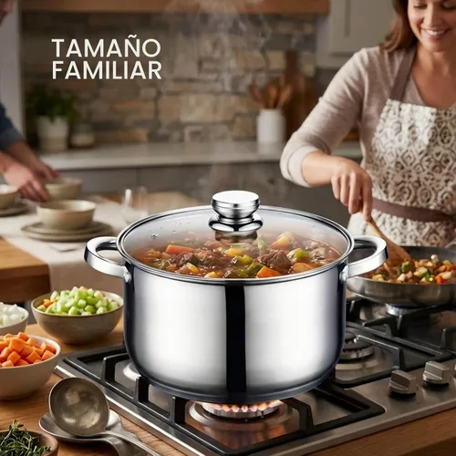 Vista 3 de Olla de 10 cuartos de galón con tapa, olla de acero inoxidable para sopa