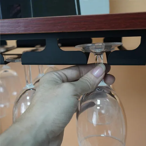 Vista 6 de Soporte para copas de vino – Perchas debajo del estante del gabinete, soporte para copas de vino, soporte de almacenamiento de vasos, organizador