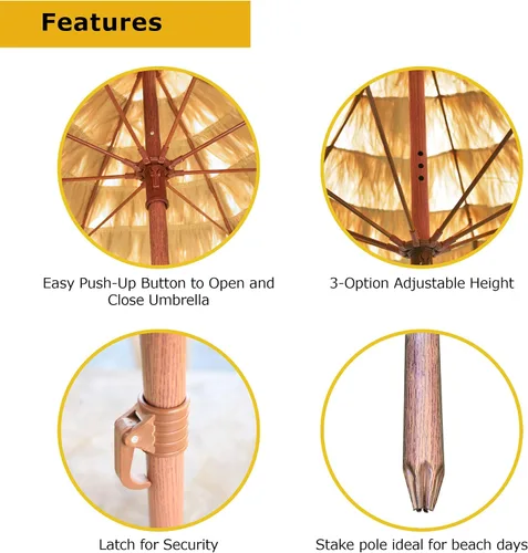 Vista 5 de FOREVER BAMBOO Tiki Thatch - Sombrilla de playa y patio – Palapa estilo hawaiano con protección UV