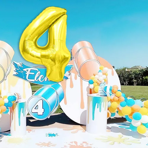 Vista 5 de Globo de números de 40 pulgadas, globos dorados del número 4, globos dorados de aluminio grandes de cumpleaños, fiesta de cumpleaños, graduación