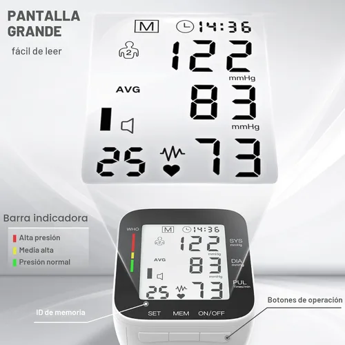Vista 3 de Monitor de presión arterial de muñeca automático, pantalla LCD grande, brazalete de muñeca ajustable, memoria de lectura automática dual 99, máquina