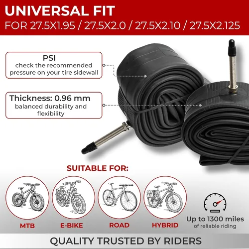 Vista 3 de Fincci Pair 27.5 x 1.95-2.125 Inch Bike Inner Tubes 48mm Schrader or Presta Valve Inner Tube for Mountain MTB Road Hybrid Bicycle - Pack of 2