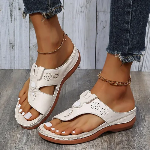 Vista 21 de Sandalias planas de verano elegantes para mujer, sandalias ortopédicas para mujer, soporte de arco