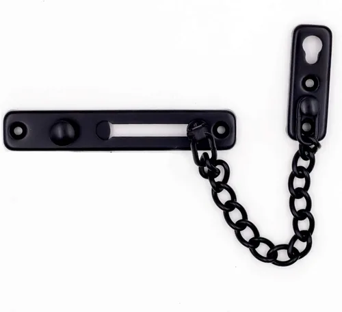 Vista 2 de KINJOEK - Paquete de 2 cerraduras de cadena para puerta, de acero inoxidable, con resorte antirrobo, cierre de puerta pulido resistente con Negro