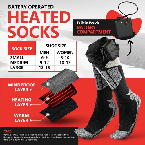 Vista 2 de Calcetines térmicos eléctricos calientes, calentadores de pies para el invierno que funcionan con pilas, para hombres y mujeres adultos. Los
