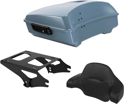 Vista 42 de TCT-MOTORPARTS Atlas Silver Metálico Maletero de Viaje Modificado con Respaldo y Montaje en Rack Adecuado para Harley Touring 14-25 Street Glide