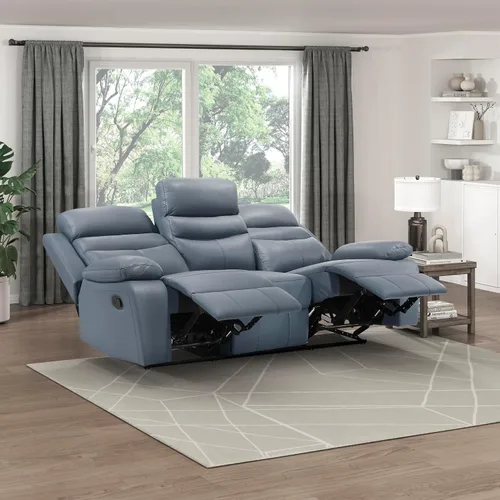 Vista 8 de Lexicon Leather Match - Sofá reclinable manual para pared, color azul