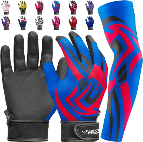 Vista 15 de Guantes de bateo para jóvenes de Exxact Sports con mangas para brazos para niños y niñas, guantes de béisbol para niños para bateo de sóftbol, T-Ball
