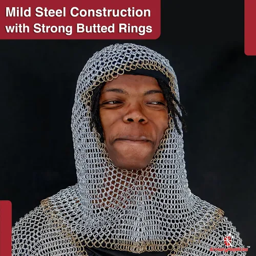 Vista 21 de Armory Replicas Medieval Chainmail Coif Armor, Mild Steel, 18.75 Inches Silver