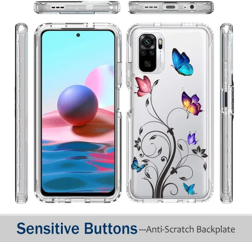 Vista 5 de Funda para Redmi Note 10 (4G)/Redmi Note 10S con protector de pantalla de vidrio templado, carcasa rígida de diseño floral de cuerpo completo +