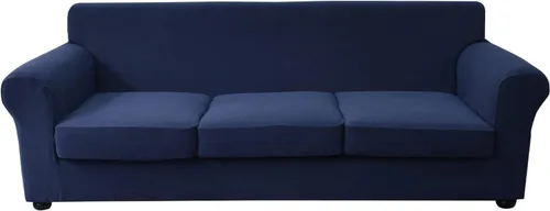 Vista 47 de KRFOONN Funda de sofá de 4 piezas con estampado para sofás de 3 cojines, funda elástica con 3 fundas de cojín separadas, protector de muebles