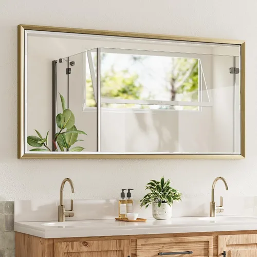 Vista 17 de Espejo de baño negro, espejo de baño biselado de 16 x 24 pulgadas para pared, espejo con marco negro antioxidante para decoración de baño, sala