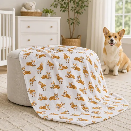 Vista 2 de Mud Pie Manta para Bebé con Diseño de Raza de Perro, Corgi, 47" x 47