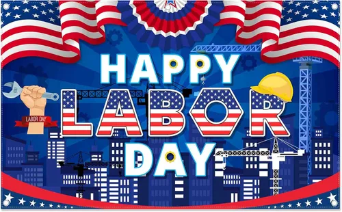 Vista 8 de Fondo de fotografía de 72 x 43 pulgadas con texto en inglés «Happy Labor Day Photografy», banderas americanas, estrellas, rayas, fondo, trabajador