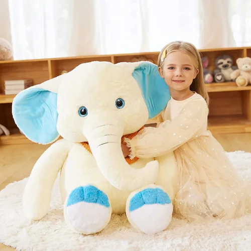 Vista 6 de EARTHSOUND Juguete de peluche de elefante gigante, de 30 pulgadas, juguetes suaves y grandes, tamaño grande, enorme y esponjoso, de gran