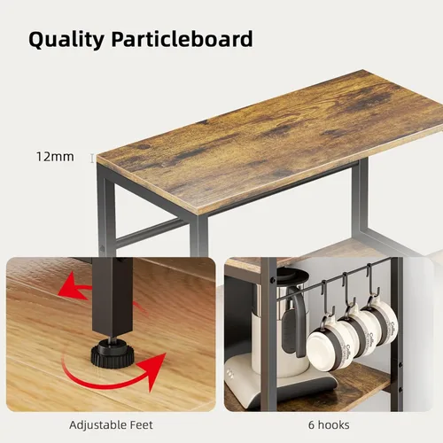 Vista 8 de Toutrop Mini gabinete de nevera con estantes de almacenamiento, soporte para microondas con 2 salidas AC/2 USB, gabinete de barra de café