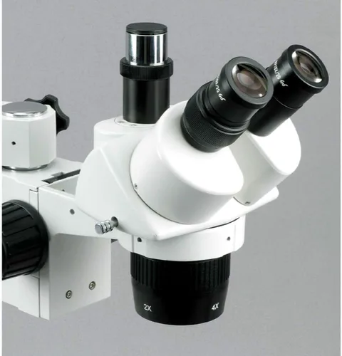 Vista 4 de AmScope Microscopio estéreo trinocular SW-3T24, oculares WH10x, aumento 20X/40X, objetivo 2X/4X, soporte de brazo único
