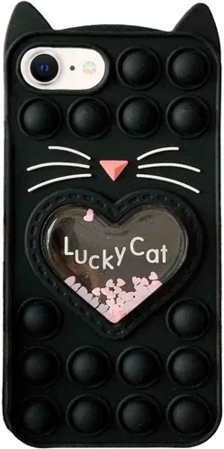 Vista 9 de Pop Case para iPhone 12/12 Pro, Funda de silicona con burbujas de gato negro afortunado de dibujos animados, brillo, estrellas, burbujas de arena