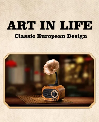 Vista 4 de Altavoz Bluetooth retro, 4 en 1 multifuncional, altavoz Bluetooth de radio vintage, 5W, 7 horas de reproducción, blanco o negro